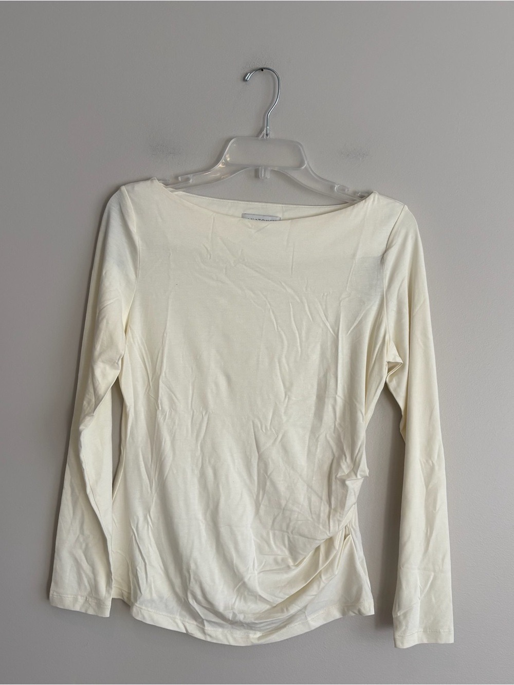Anatomie Ivory Boatneck Long Sleeve Top with One Side Ruching Size S
